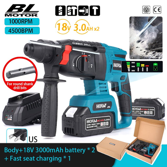 Brushless Electric Hammer Cordless Rotary Hammer Impact Drill 4 Modes Multifunctional Hammer Drill Pick For Makita 18V Battery