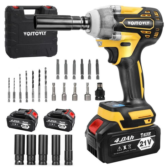 Brushless impact driver, 21V Cordless impact wrench 1/2 Inch, 2 × 4.0Ah impact drill tool set, 5 Sockets, 7 Drill, 6 Screws for Car Home Truck Mower Father Dad Husband