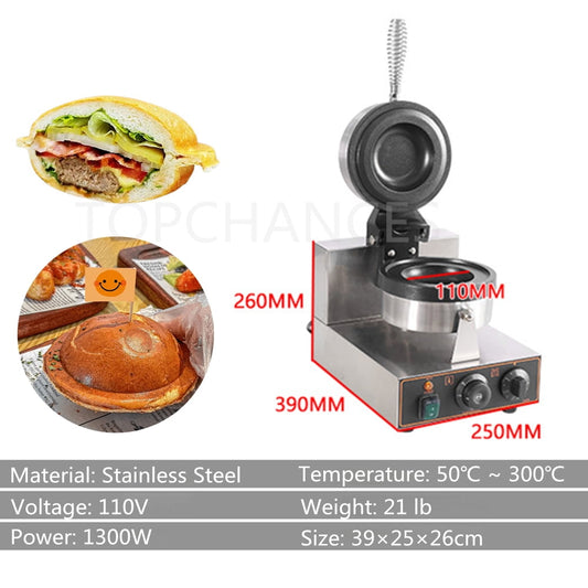 Burger Waffle Maker, Ice Cream Burger Maker, Commercial Nonstick Hamburger Sandwich Press, Time & Temperature Control