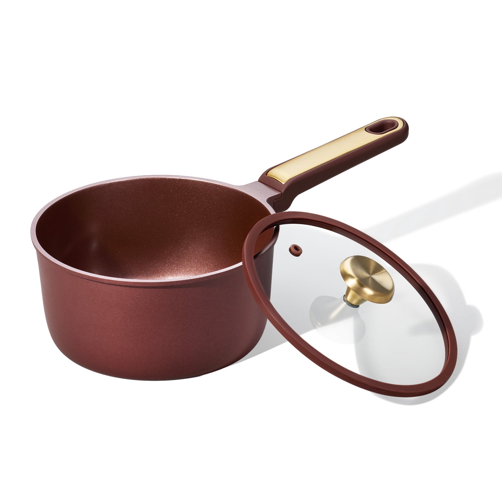 Carote 3QT Ceramic Nonstick Saucepan with Lid, Induction Compatible, Easy to Clean, Burgundy Red