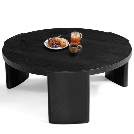 CHUN YI 40" Round Coffee Table for Living Room, Black Wood Grain Finish, Modern Wood Center Table