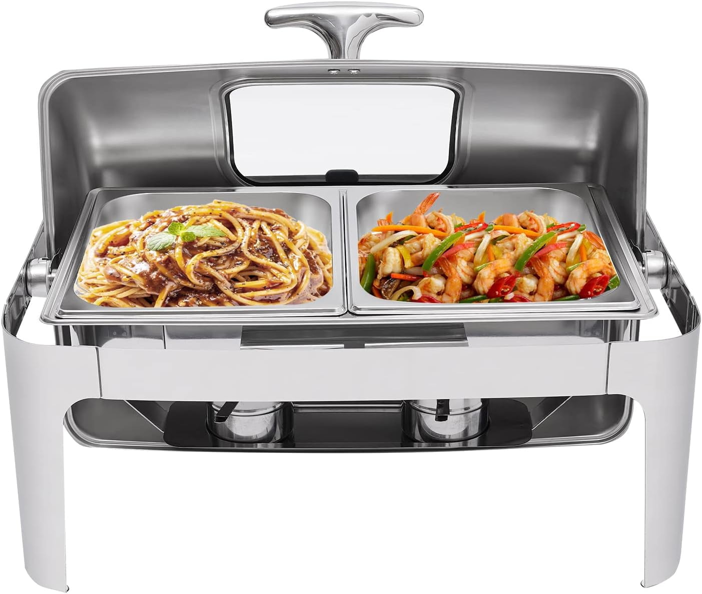 CNCEST Buffet Food Heater, Buffet Service Heating Tray Stainless Steel Hot Tray With Visual Lid 3 Grids 9l Temperature Adjustable Electric Heating Plate Food Heater 1/3