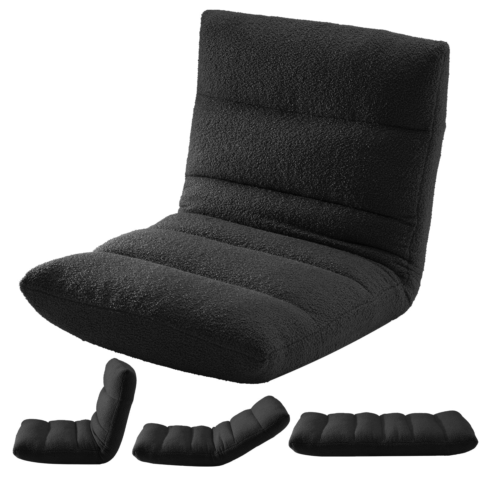 CONCETTA 14-Position Adjustable Floor Chair with Memory Foam, Folding Gaming Chair & Sleeper Bed, Black