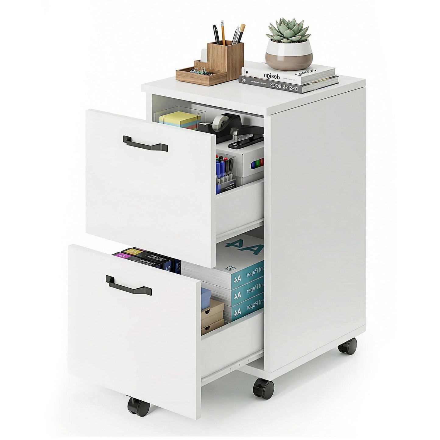 CONCETTA 2-Drawer Rolling File Cabinet with Lockable Wheels, Printer Stand with Storage for Home Officeï¼ŒWhite
