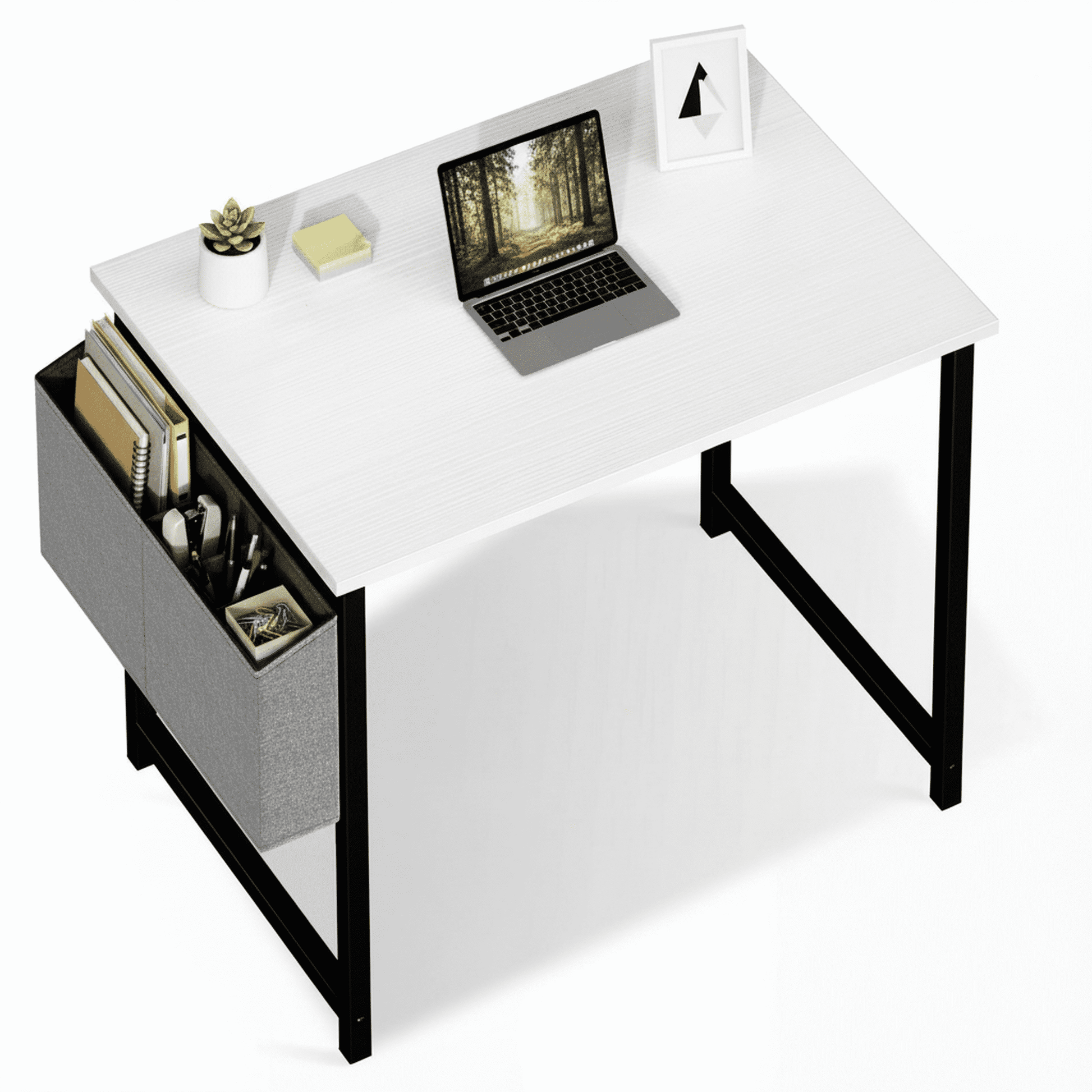 CONCETTA 31 Inch Computer Writing Desk with Storage Bag, Steel Frame for Home Office Study, White