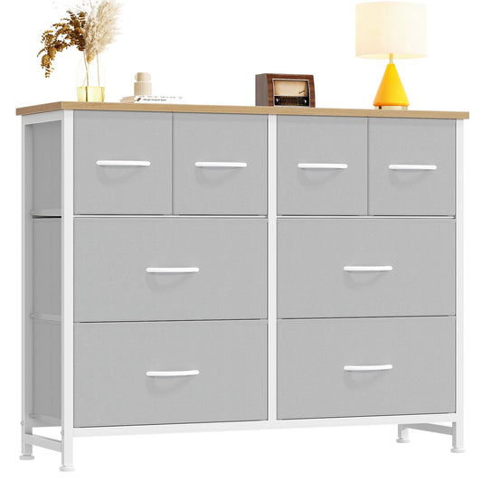 CONCETTA 8-Drawer Fabric Dresser, Wide Chest of Drawers, TV Stand for Bedroom, Living Room, Light Gray