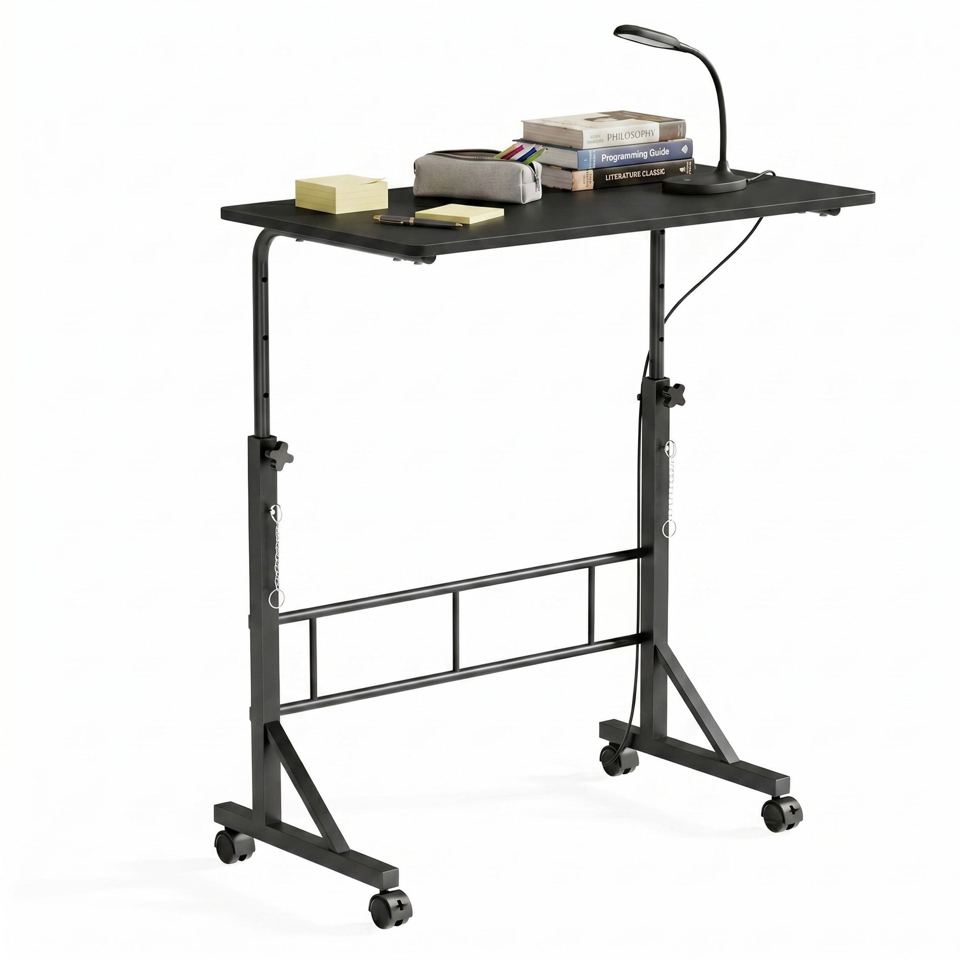 CONCETTA Adjustable Height Mobile Standing Desk with Wheels, 16"x31.5" Small Rolling Computer Desk for Home Office, Black
