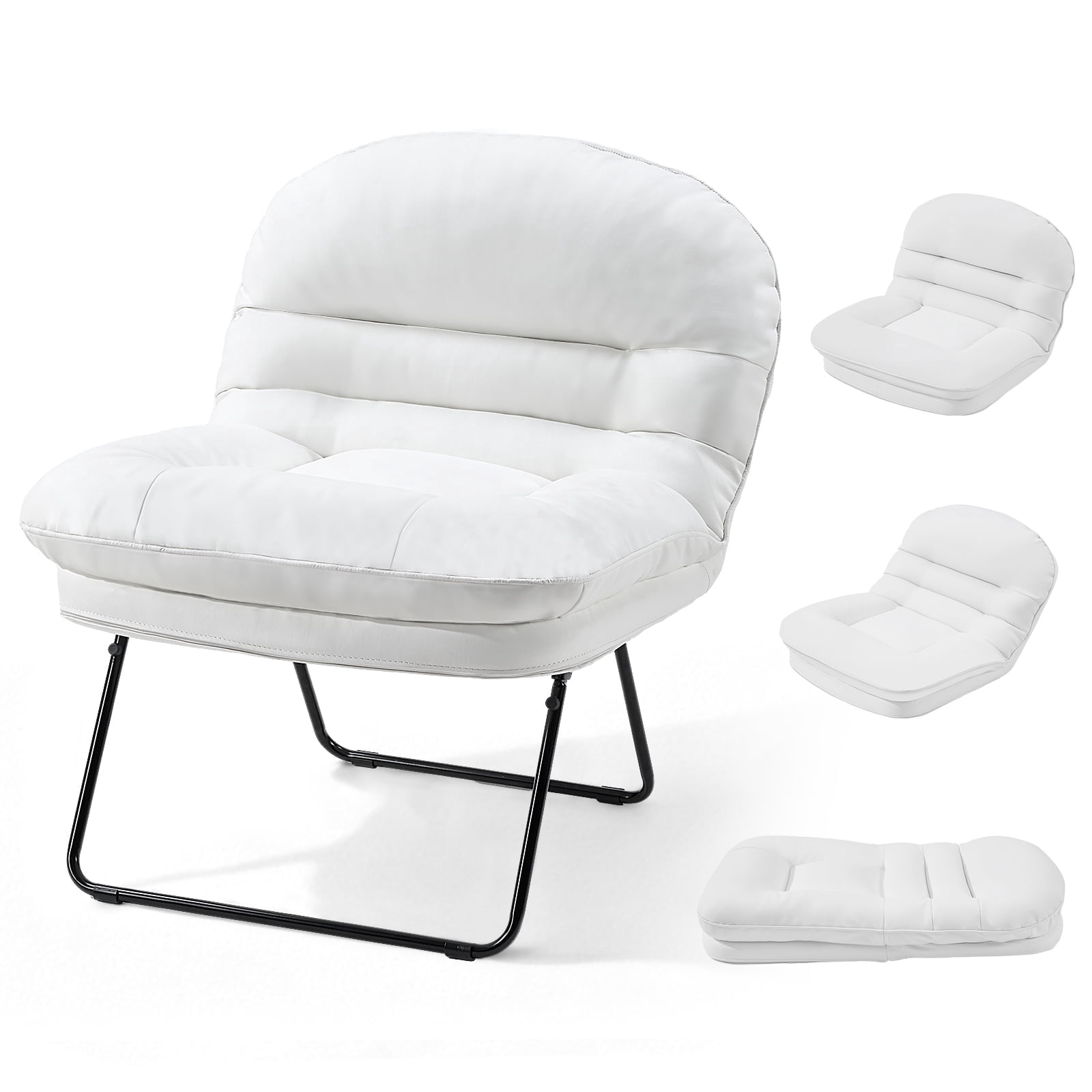 CONCETTA Casual Office Chair, Small Sofa Chair, Foldable Chair with Foldable Metal Frame for Living Room, Bedroom, Office, Beige