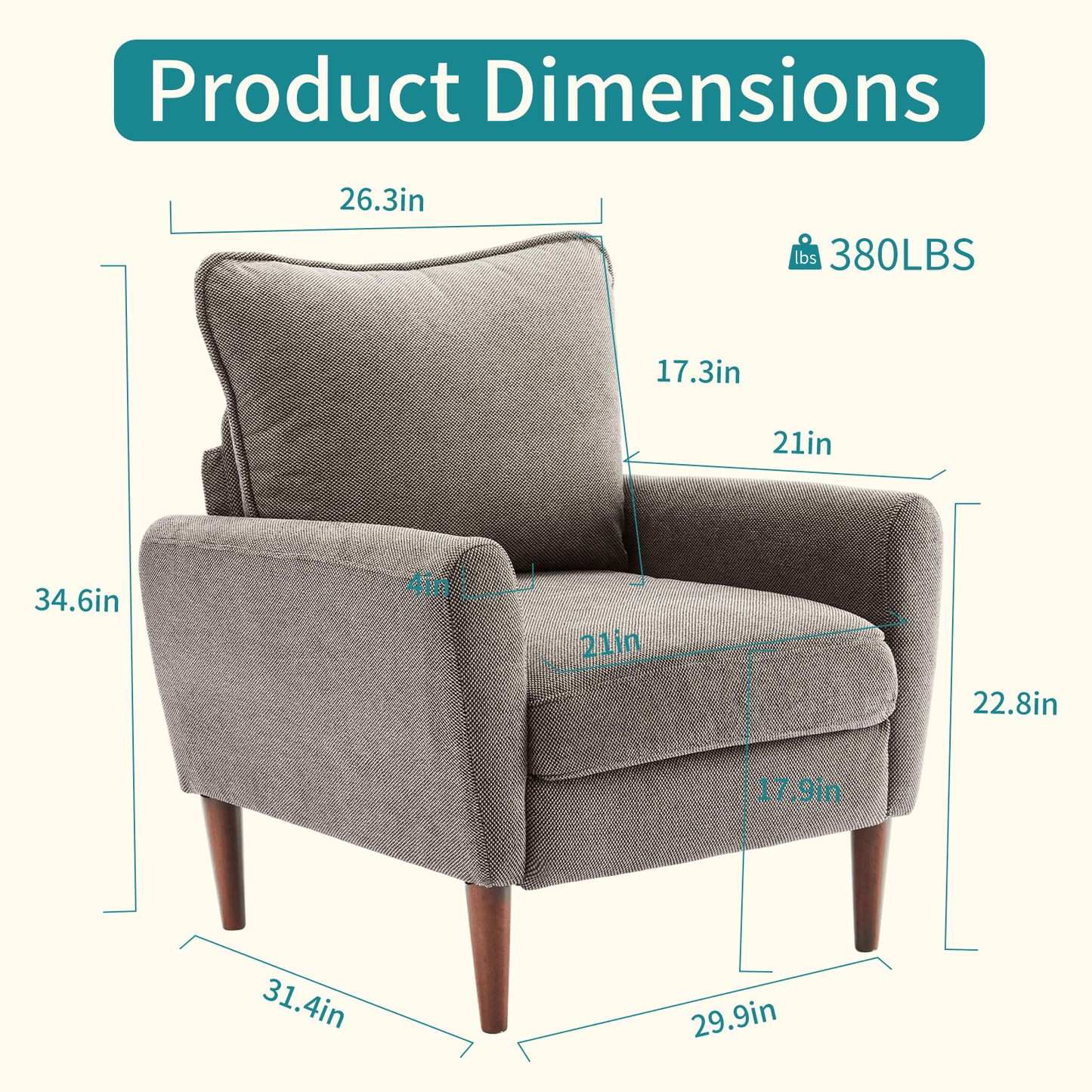 CONCETTA Comfy Chair for Adults, Leisure Chair for Bedroom Living Room Dorm Rooms Flexible Reading Chair, Gray
