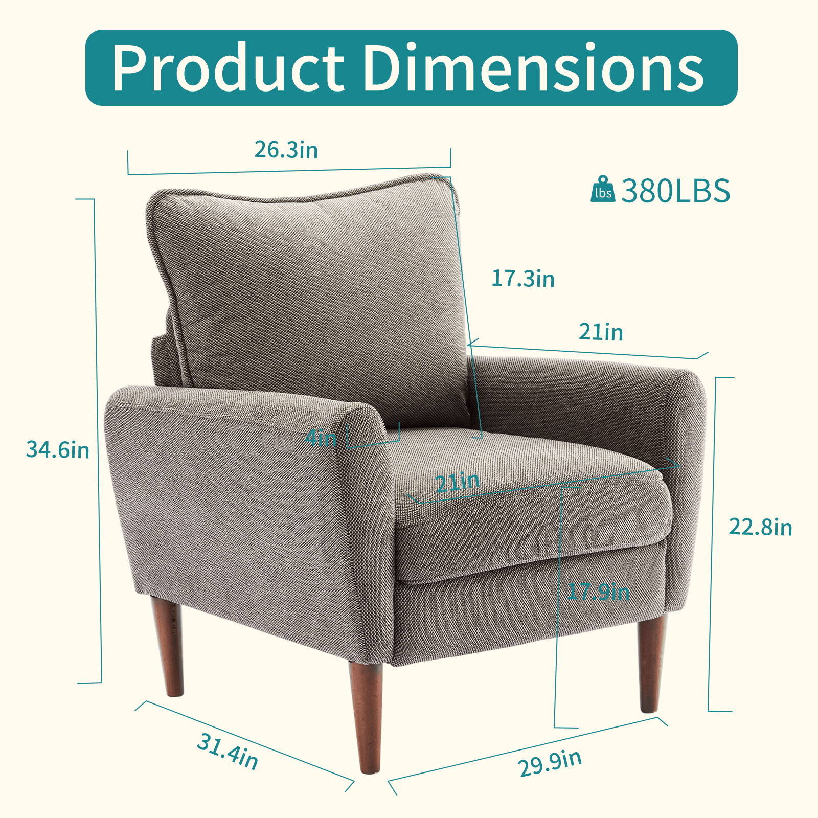 CONCETTA Comfy Chair for Adults, Leisure Chair for Bedroom Living Room Dorm Rooms Flexible Reading Chair, Gray