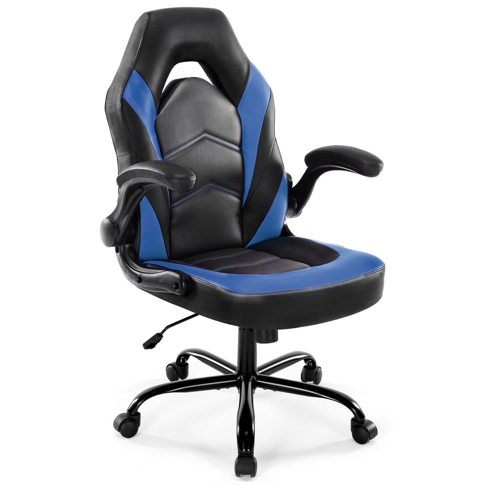 CONCETTA High-Back Gaming Office Chair, Faux Leather Swivel with Flip-up Armrests for Adults, Blue