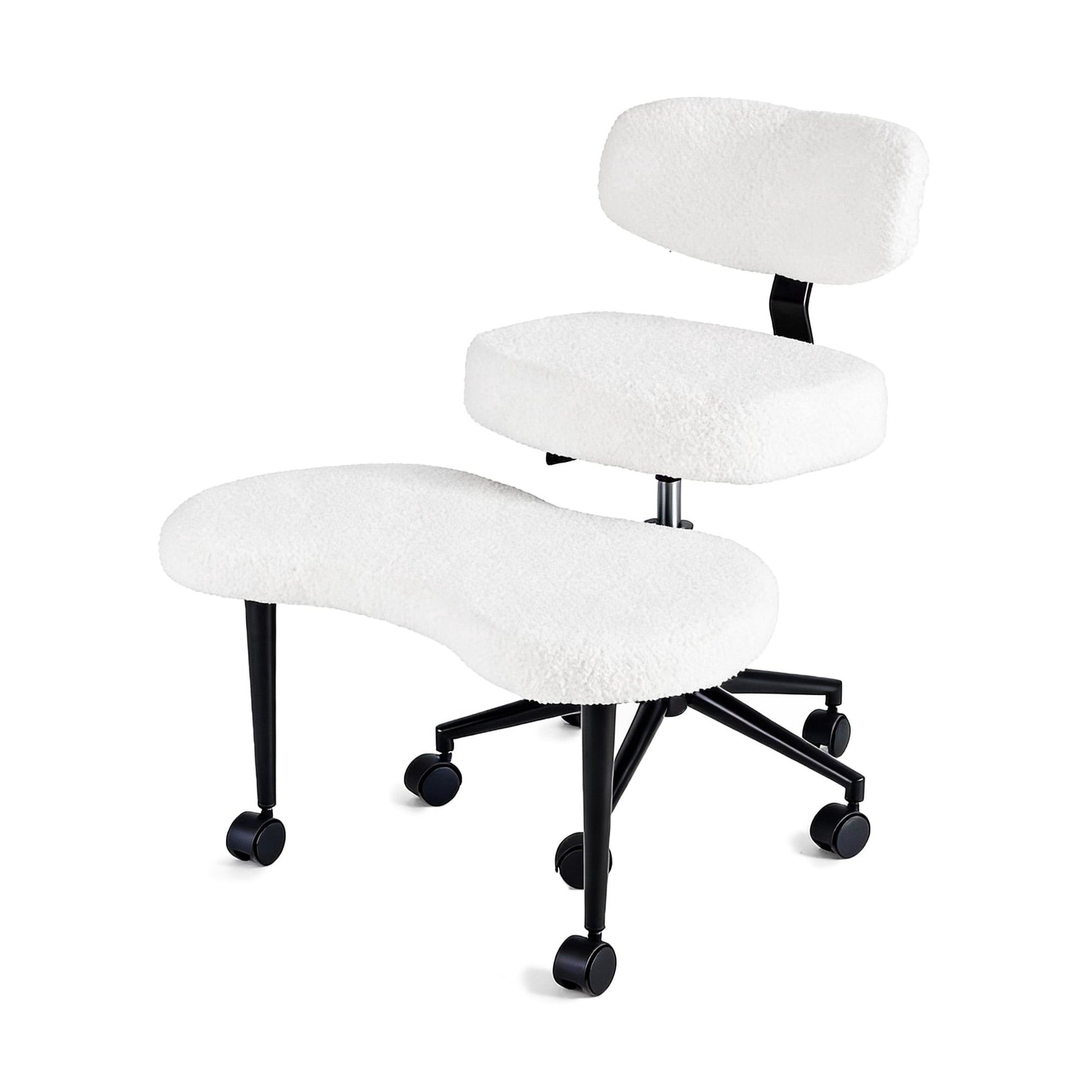 CONCETTA Meditation Cross Legged Chair PRO, Featuring Mobile Casters and 360Â° Swivel Design, Adjustable Backrest Relieves Pressure, Teddy Velvet, White