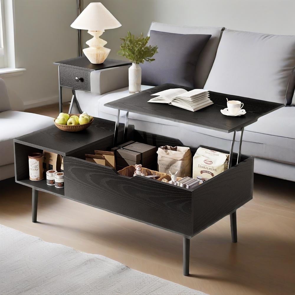 CONCETTA Modern Lift-Top Coffee Table for Living Room - Adjustable Height Convertible Center Table with Storage, Espresso Finish, Black