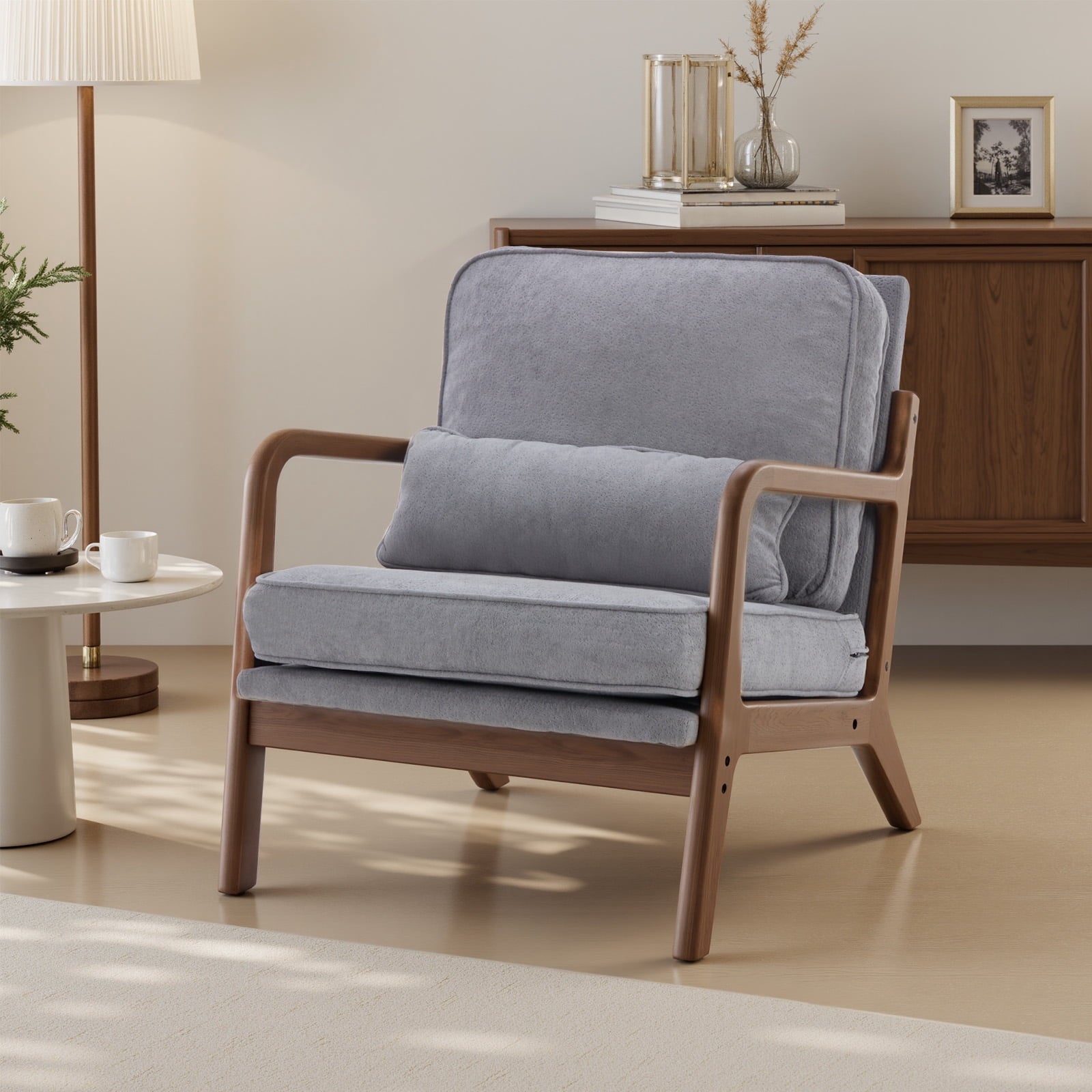 CONCETTA Modern Mid Century Accent Chair with Soft Padded Cushion, Wood Frame for Home, Lounge, Adult, Gray