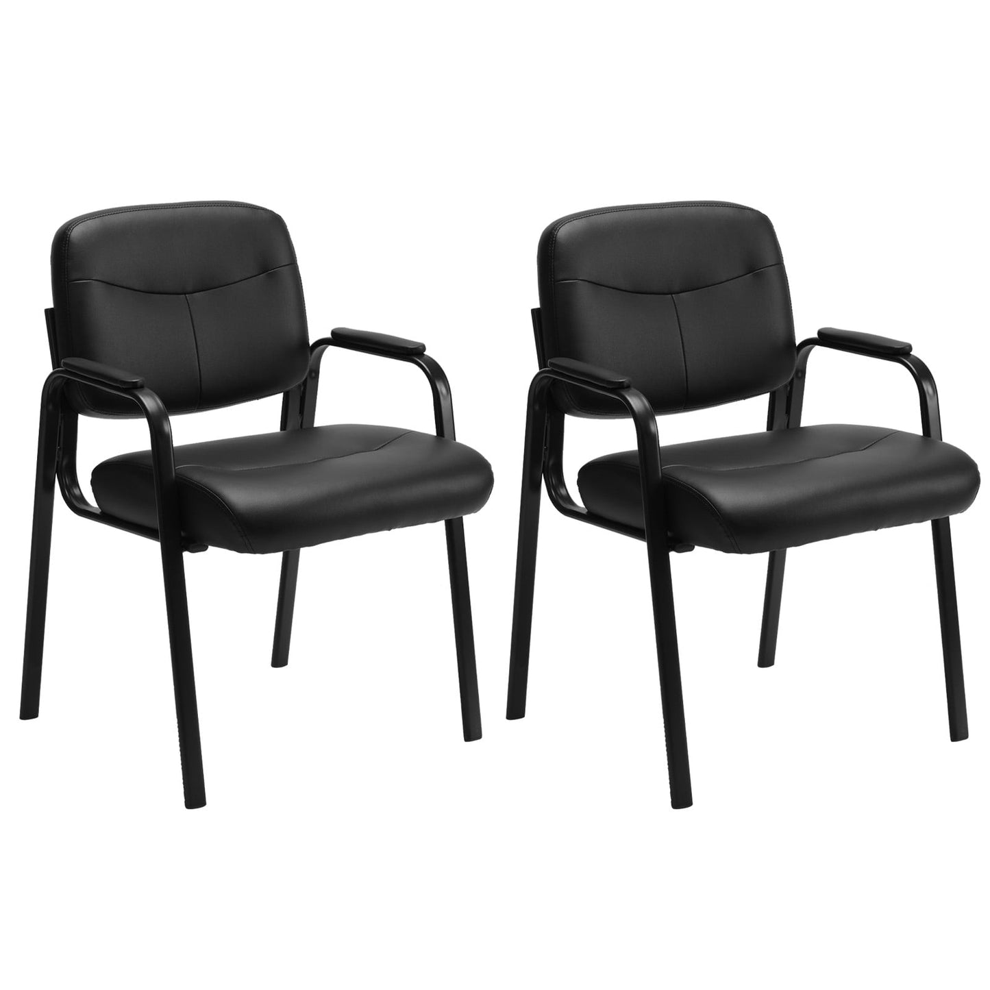 CONCETTA Reception Guest Waiting Room Chairs Set of 2, PU Leather with Padded Arms, Black