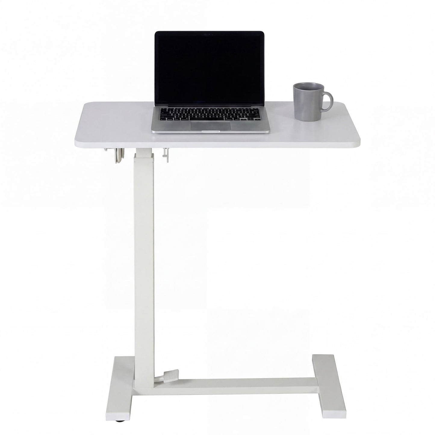 CONCETTA Overbed Table with Wheels Mobile Standing Desk, Adjustable height, Double-Sided Flip, Saves Space for Office, Classroom, White