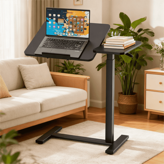 CONCETTA Overbed Table with Wheels Mobile Standing Desk, Adjustable height, Single-Sided Flip, Saves Space for Hospital, Home, Black