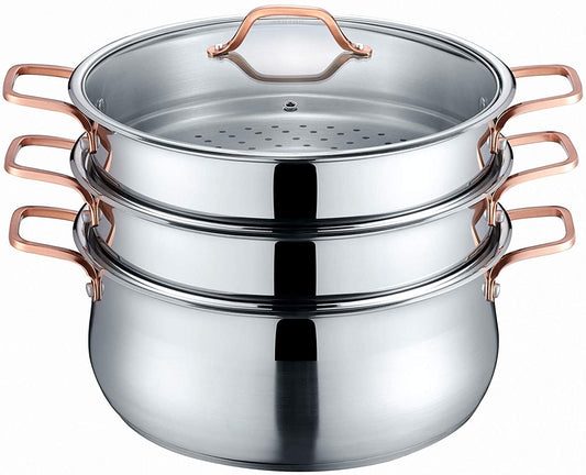 CONCORD Premium Stainless Steel 3 Tier Steamer w/Rose Gold Handles 30cm