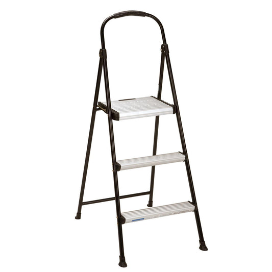COSCO 3-Step Folding Step Stool with Rubber Hand Grip, 8 Ft. 10 in. Max Reach (Black)
