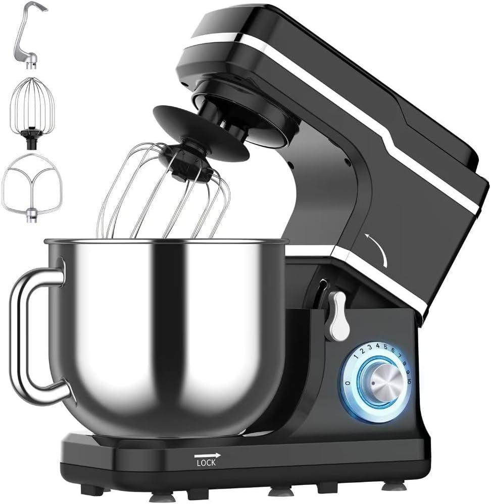 COZONY 7.5Qt Stand Food Mixer, Black with Dough Mixer, Egg Whisk, Beater, Splash Guard
