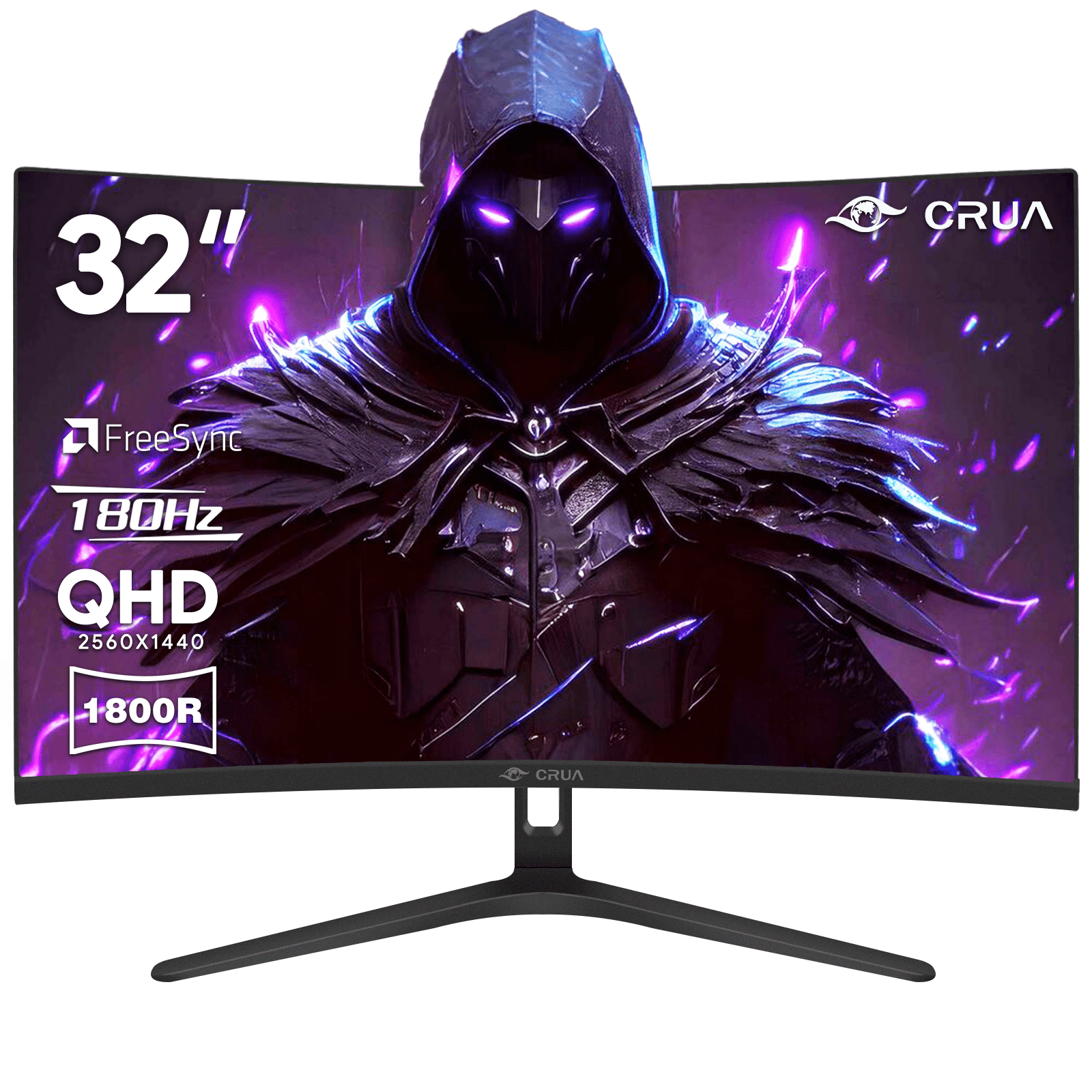 CRUA 32" Curved Gaming Monitor,180Hz QHD(2560 * 1440P) VA Screen, 1800R Monitors, Support FreeSync, 120% sRGB, Low Blue Light, with HDMI/DisplayPort, Support Wall Mount- Black
