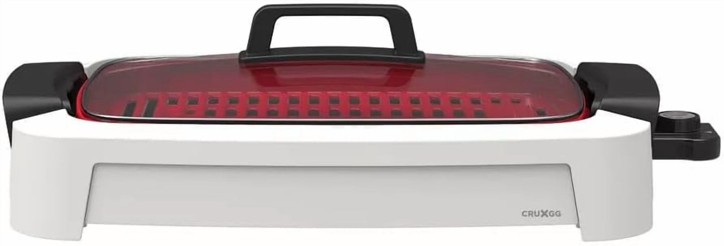 CRUX-GG 2-in-1 Smokeless Indoor Ceramic Nonstick Grill and Griddle with Tempered Glass Lid, 1500W Rapid Heating, Cool-Touch Handles, Dishwasher-Safe, PTFE- and PFOA-Free Ceramic Coating