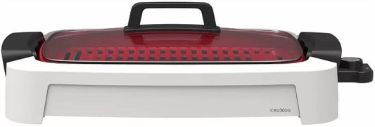 CRUX-GG 2-in-1 Smokeless Indoor Ceramic Nonstick Grill and Griddle with Tempered Glass Lid, 1500W Rapid Heating, Cool-Touch Handles, Dishwasher-Safe, PTFE- and PFOA-Free Ceramic Coating