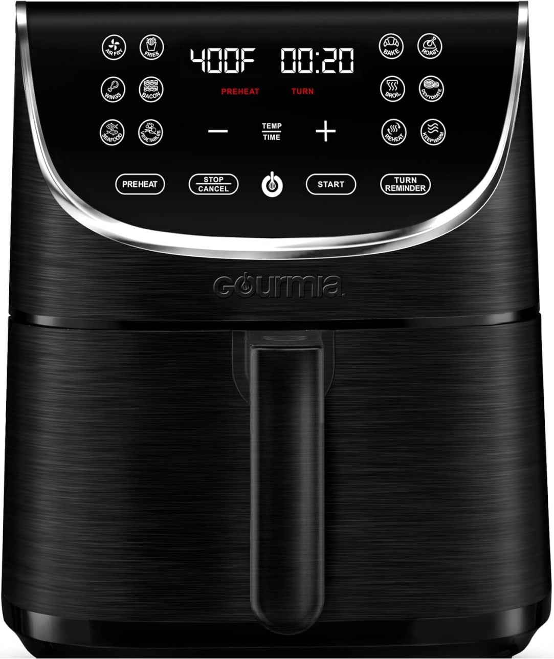 CSPP Air Fryer Oven Digital Display 7 Quart Large AirFryer Cooker 12 Touch Cooking Presets, XL Air Fryer Basket 1700w Power Multifunction GAF716 Black and Stainless Steel Accents FRY FORCE 360°