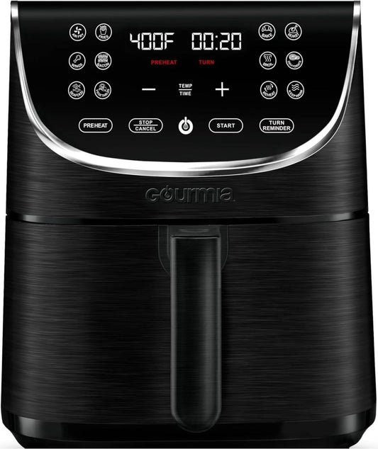 CSPP Air Fryer Oven Digital Display 7 Quart Large AirFryer Cooker 12 Touch Cooking Presets, XL Air Fryer Basket 1700w Power Multifunction GAF716 Black and Stainless Steel Accents FRY FORCE 360°
