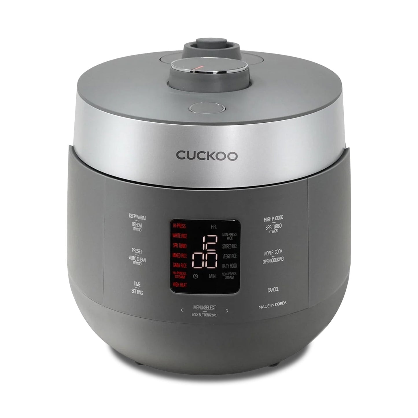 CUCKOO CRP-ST0609FG 6-Cup (Uncooked) / 12-Cup (Cooked) Twin Pressure Rice Cooker & Warmer with Nonstick Inner Pot, 16 Menu Options, 3 Voice Guide, Auto Clean (Gray)