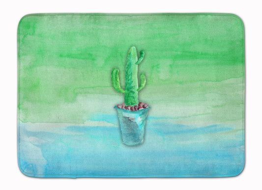 Cactus Teal and Green Watercolor Machine Washable Memory Foam Mat