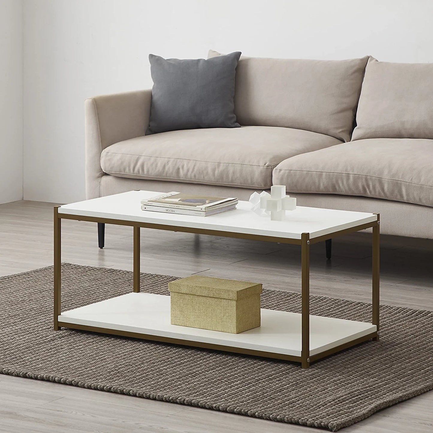 Caffoz Tall Center Table Coffee Table, White and Gold