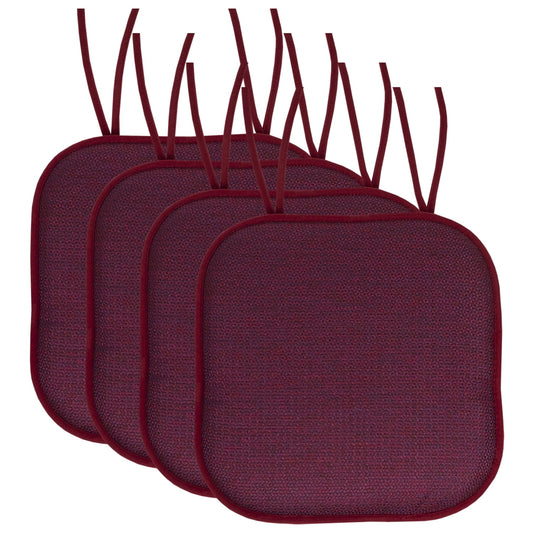 Cameron Memory Foam Non-Slip Chair Cushion Pad with Ties 4-Pack- Wine