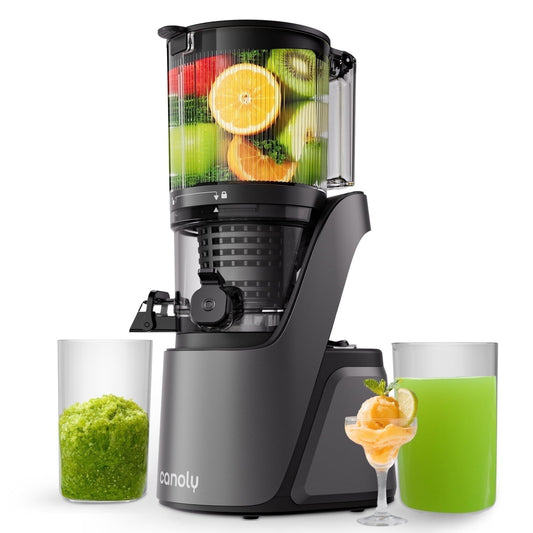 Canoly C16 Cold Press Juicer - 250W AC Brushless Motor for Whole Fruits Batch Juicing, Quiet Slow Juicing, BPA-Free, Easy Clean,Black