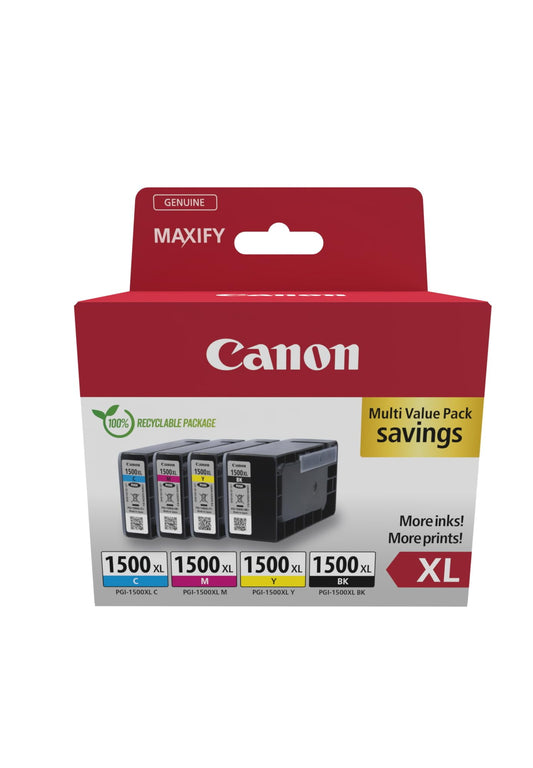 Canon PGI-1500 XL C M Y BK Vorteilspack 4 Tintenpatronen größere Reichweite XL (Schwarz XL, Cya