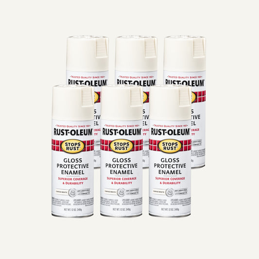6 Pack, Canvas White, Rust-Oleum Stops Rust Gloss Protective Enamel Spray Paint-7789830, 12 oz