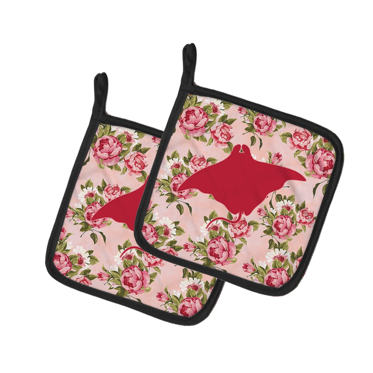 Caroline's Treasures BB1014-RS-PK-PTHD Manta ray Shabby Chic Pink Roses Pair of Pot Holders , 7.5HX7.5W, multicolor