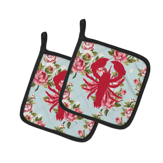 Caroline's Treasures BB1015-RS-BU-PTHD Lobster Shabby Chic Blue Roses Pair of Pot Holders , 7.5HX7.5W, multicolor