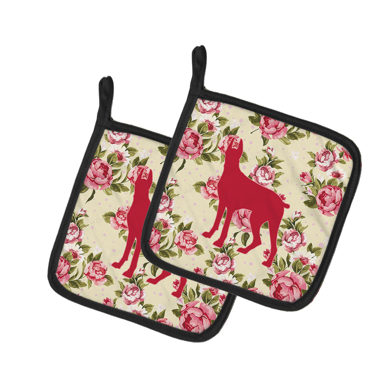 Caroline's Treasures BB1081-RS-YW-PTHD Great Dane Shabby Chic Yellow Roses Pair of Pot Holders , 7.5HX7.5W, multicolor