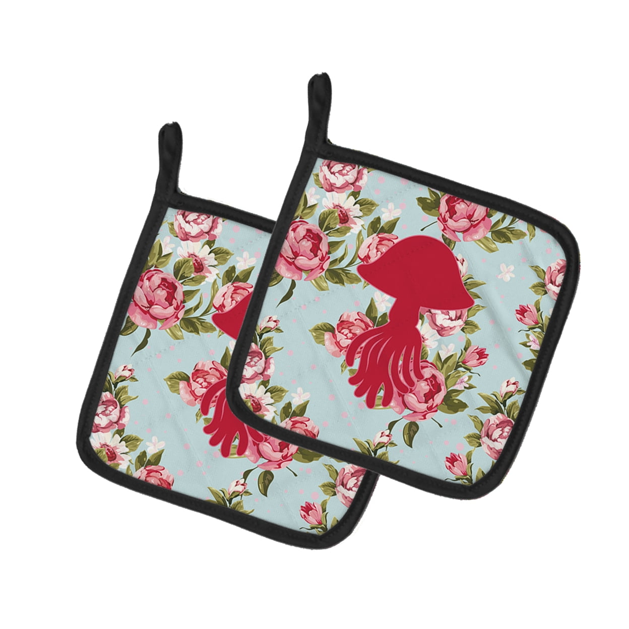 Caroline's Treasures BB1089-RS-BU-PTHD Jellyfish Shabby Chic Blue Roses Pair of Pot Holders , 7.5HX7.5W, multicolor