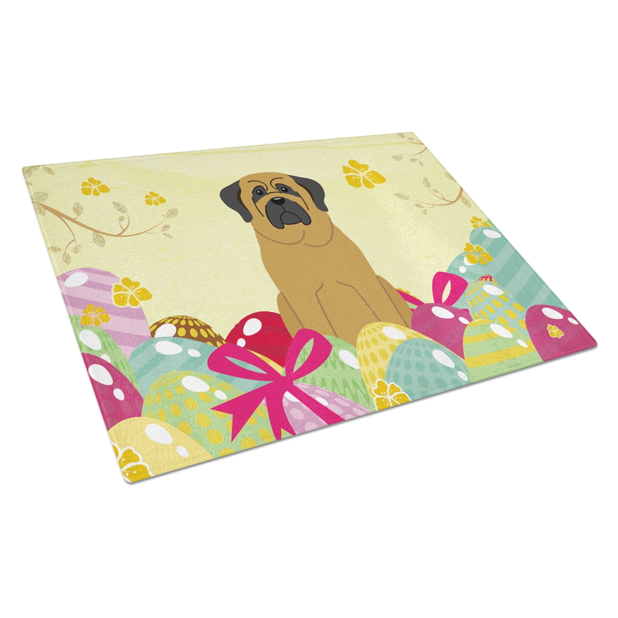 Caroline's Treasures BB6018LCB Easter Eggs Mastiff Glass Cutting Board Large, 12H x 16W, multicolor
