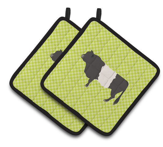 Caroline's Treasures Belted Galloway Cow Green Pair of Pot Holders