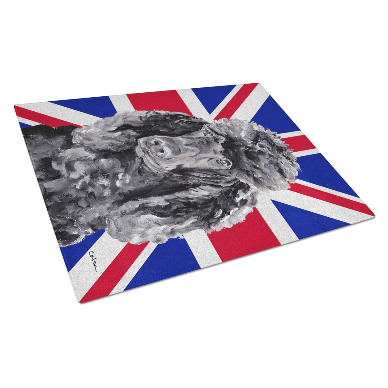 Caroline's Treasures Black Standard Poodle with English Union Jack British Flag Glass Cutting Board Large Size