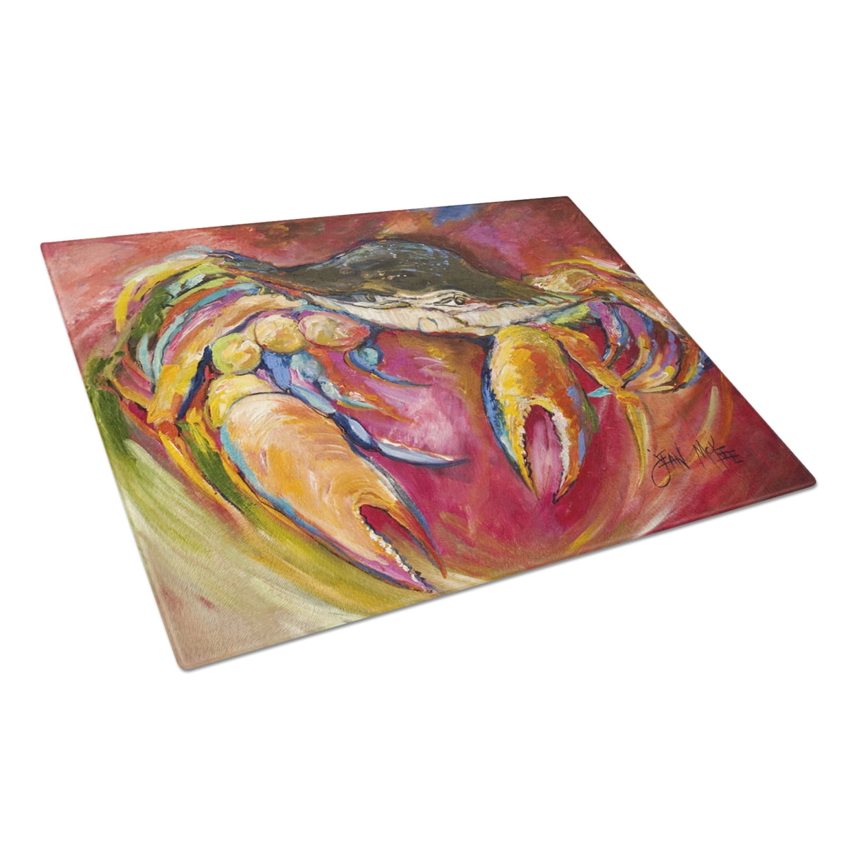 Caroline's Treasures Blue Crab Stars Glass Cutting Board Large