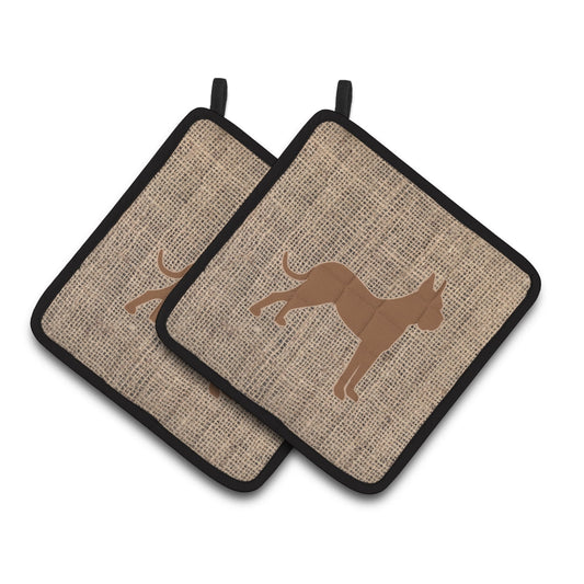 Boxer Faux Burlap and Brown Pair of Pot Holders