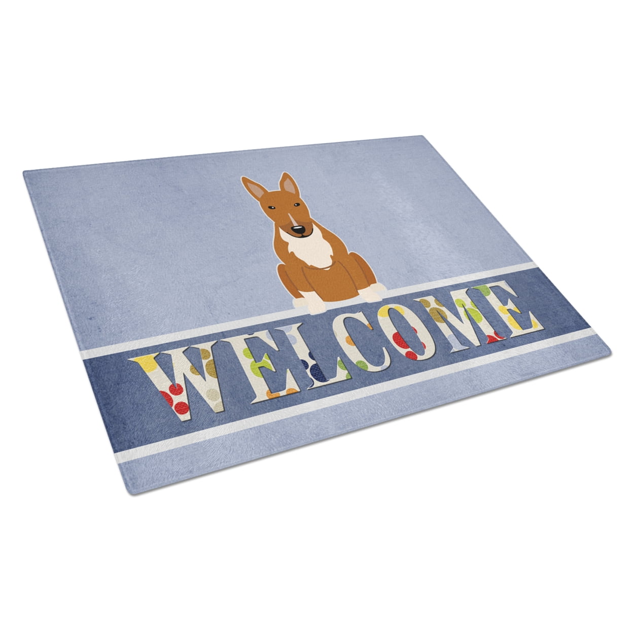 Caroline's Treasures Bull Terrier Red Welcome Glass Cutting Board Large