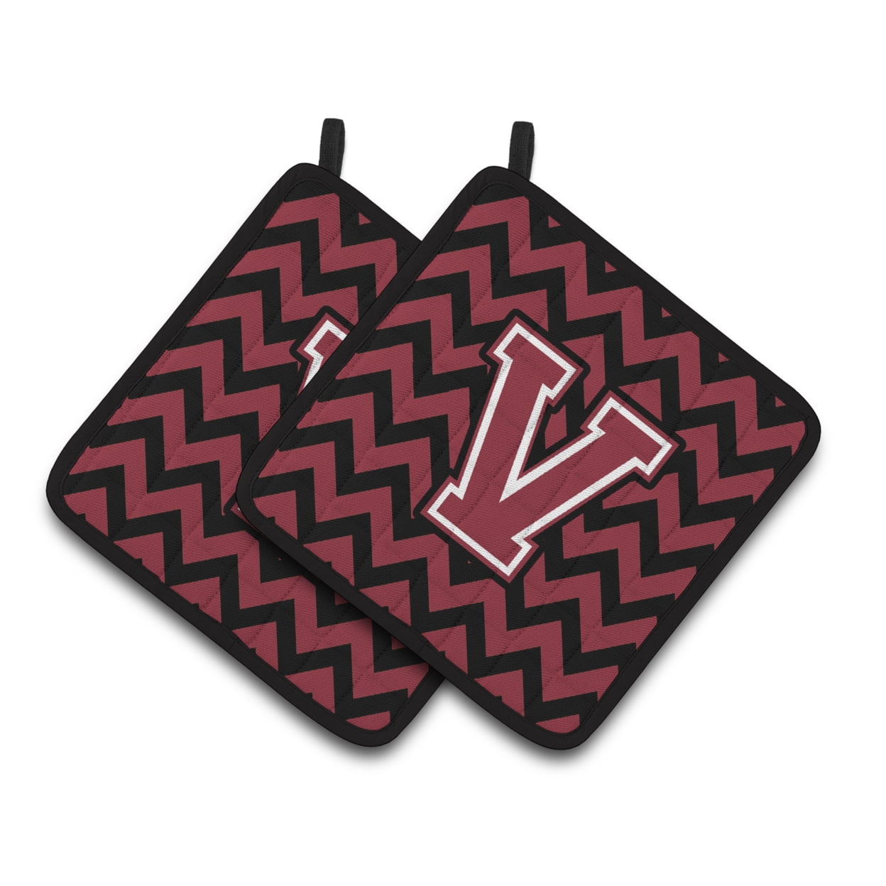 Letter V Chevron Garnet and Black Pair of Pot Holders
