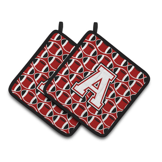 Caroline's Treasures CJ1082-APTHD Letter A Football Cardinal and White Pair of Pot Holders, 7.5HX7.5W, multicolor