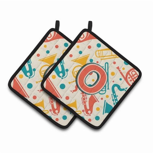 Caroline's Treasures CJ2001-OPTHD Letter O Retro Teal Orange Musical Instruments Initial Pair of Pot Holders, 7.5HX7.5W, Multicolor