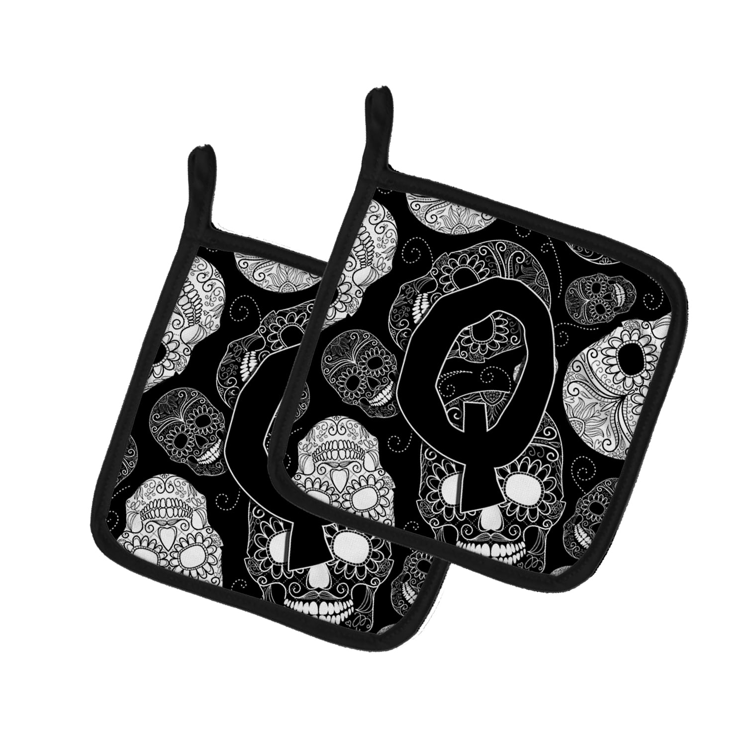 Caroline's Treasures CJ2008-QPTHD Letter Q Day of the Dead Skulls Black Pair of Pot Holders, 7.5HX7.5W, multicolor